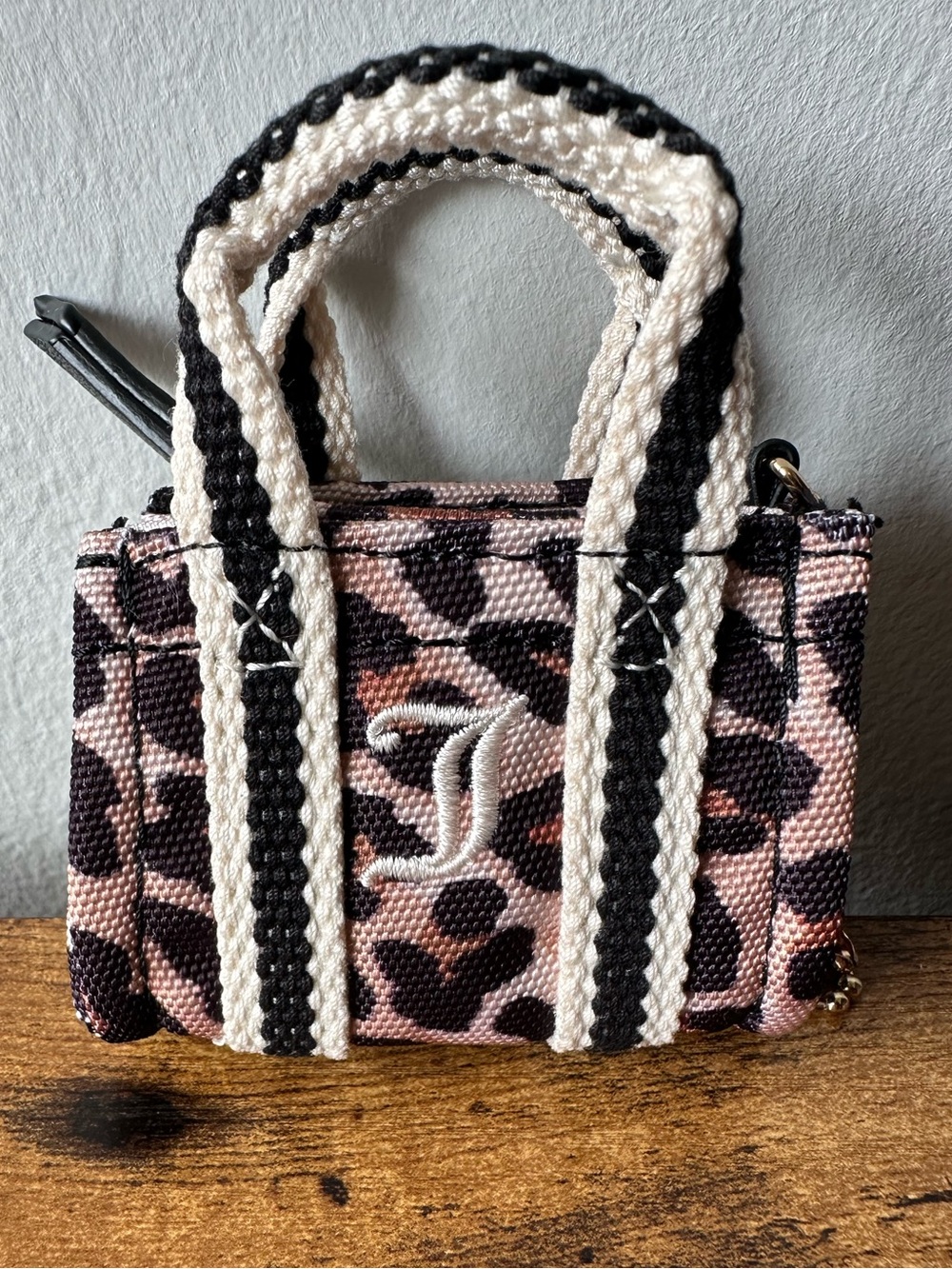 Juicy Couture Leopard Print Mini Tote Bag Charm Keychain with Embroidered J NWOT